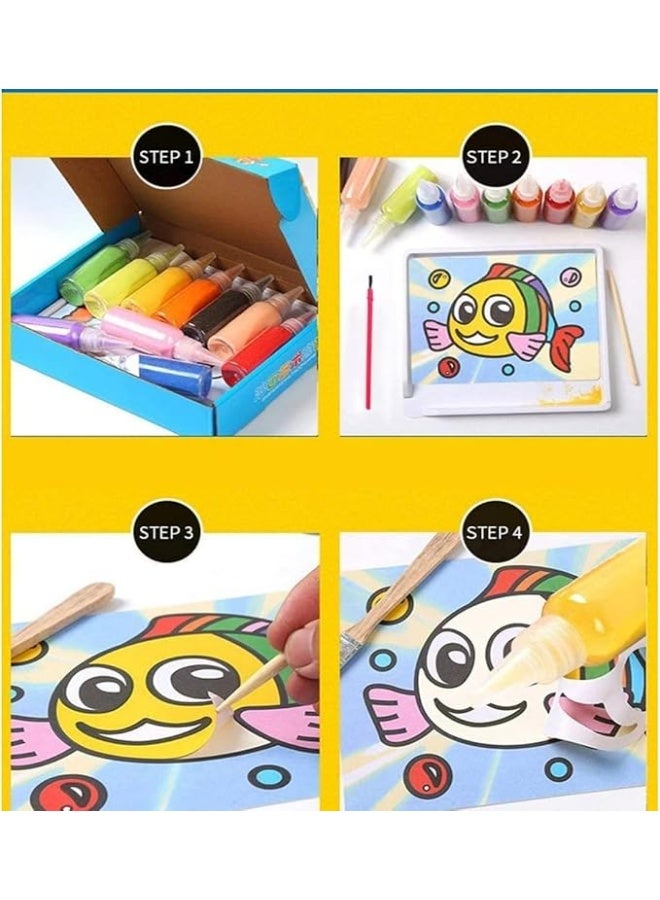 Wish مجموعة 12 قطعة من حرف الرسم بالرمل، أوراق بطاقات، رسم عشوائي، لعب الرمل للأطفال، مجموعات لوحات الرسم، ورق صور يدوي فقاعات، فن الرسم - Image 3